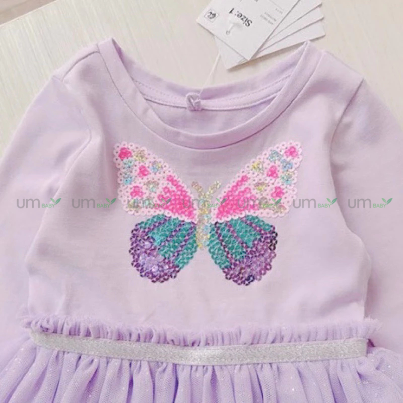 Đầm tutu cho bé gái 1-9 tuổi ANKO dài tay đính sequin màu tím lấp lánh váy đầm bé gái xuất dư đầm công chúa bé gái