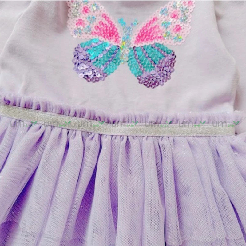 Đầm tutu cho bé gái 1-9 tuổi ANKO dài tay đính sequin màu tím lấp lánh váy đầm bé gái xuất dư đầm công chúa bé gái