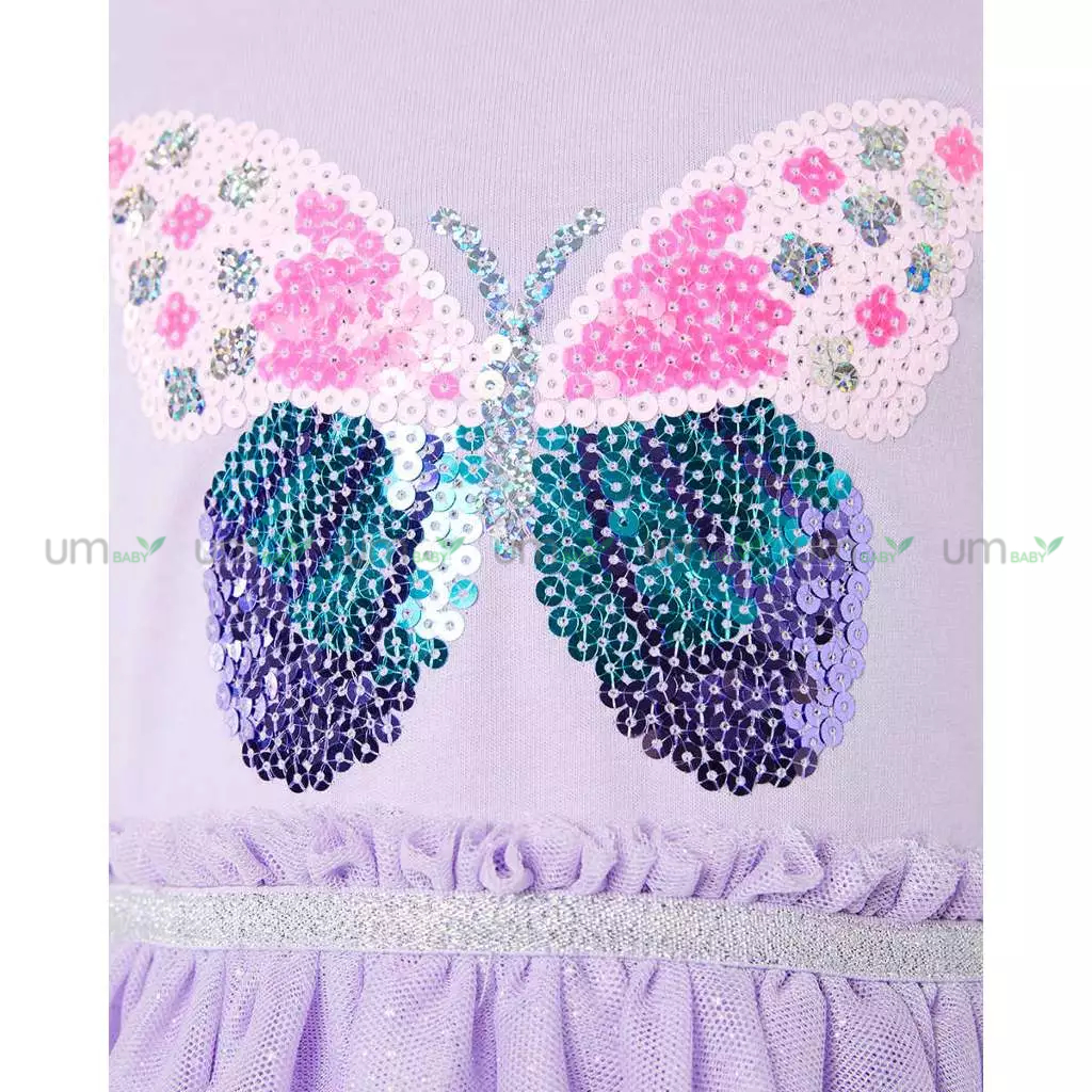 Đầm tutu cho bé gái 1-9 tuổi ANKO dài tay đính sequin màu tím lấp lánh váy đầm bé gái xuất dư đầm công chúa bé gái