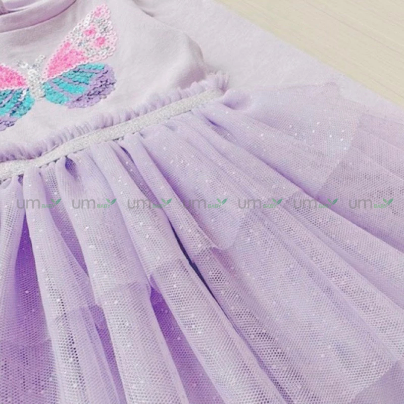 Đầm tutu cho bé gái 1-9 tuổi ANKO dài tay đính sequin màu tím lấp lánh váy đầm bé gái xuất dư đầm công chúa bé gái
