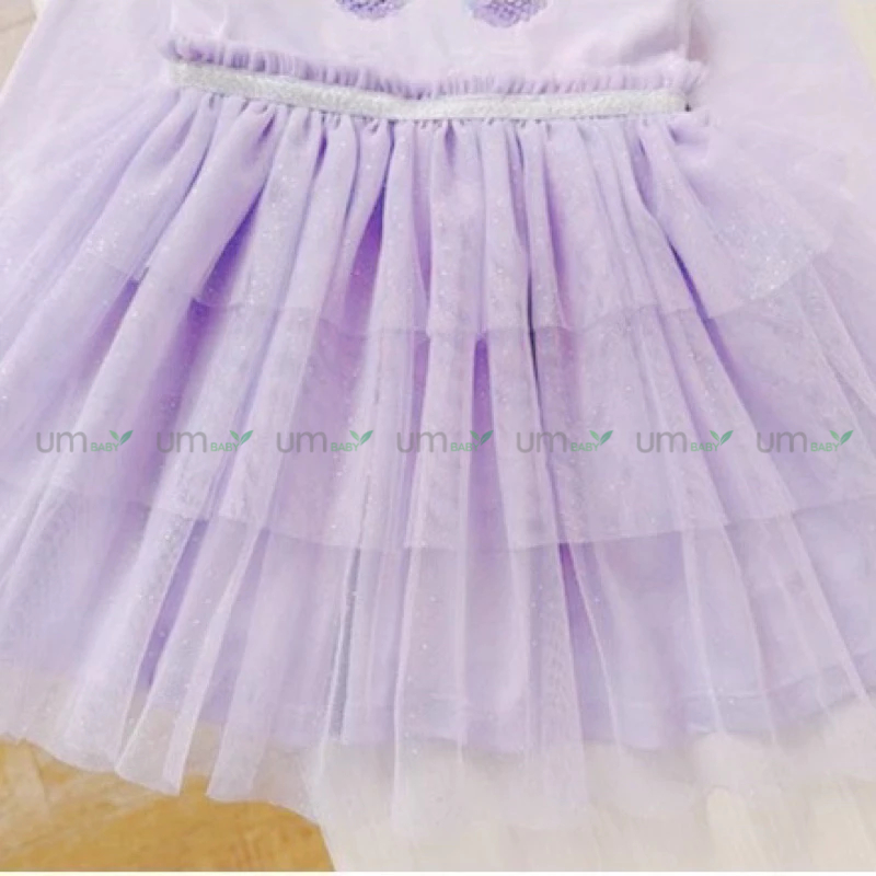 Đầm tutu cho bé gái 1-9 tuổi ANKO dài tay đính sequin màu tím lấp lánh váy đầm bé gái xuất dư đầm công chúa bé gái