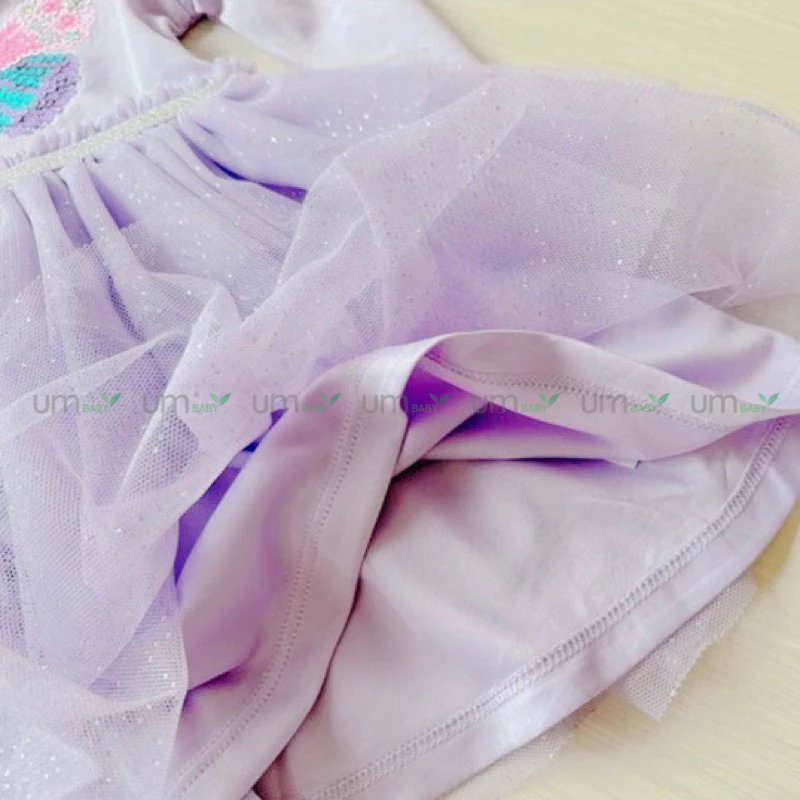 Đầm tutu cho bé gái 1-9 tuổi ANKO dài tay đính sequin màu tím lấp lánh váy đầm bé gái xuất dư đầm công chúa bé gái