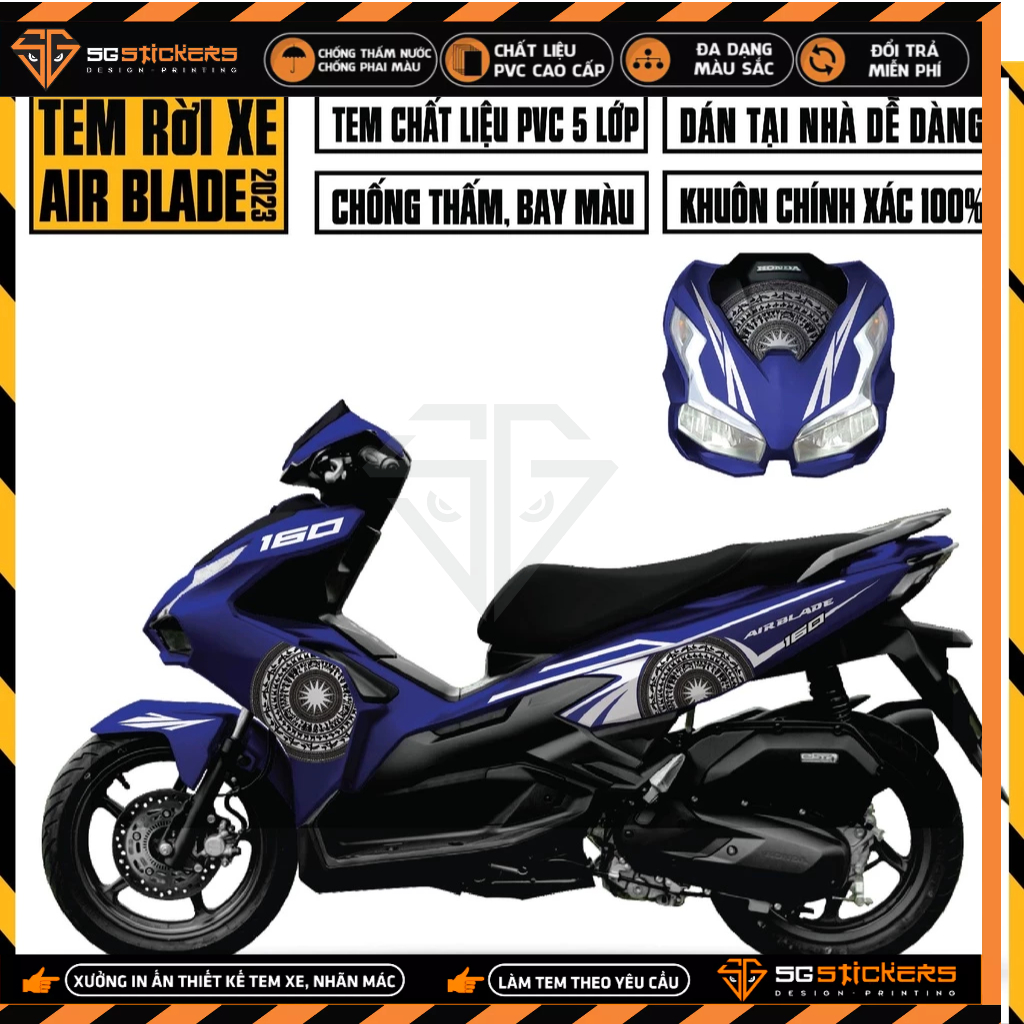 Team AirBlade 2023 Trống Đồng Phá Cách | AB2023-12 | Tem Decal Hình Dán Xe Máy AB Air Blade 125 160 Đen Đỏ Xanh