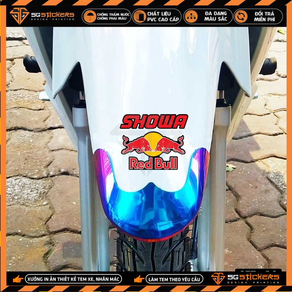 Sticker Chủ Đề Logo Redbull, Showa, Lightech | LG10 | Tem Dán Trang Trí Xe Máy, Xe Điện, Mũ Bảo Hiểm, Laptop, Điện Thoại
