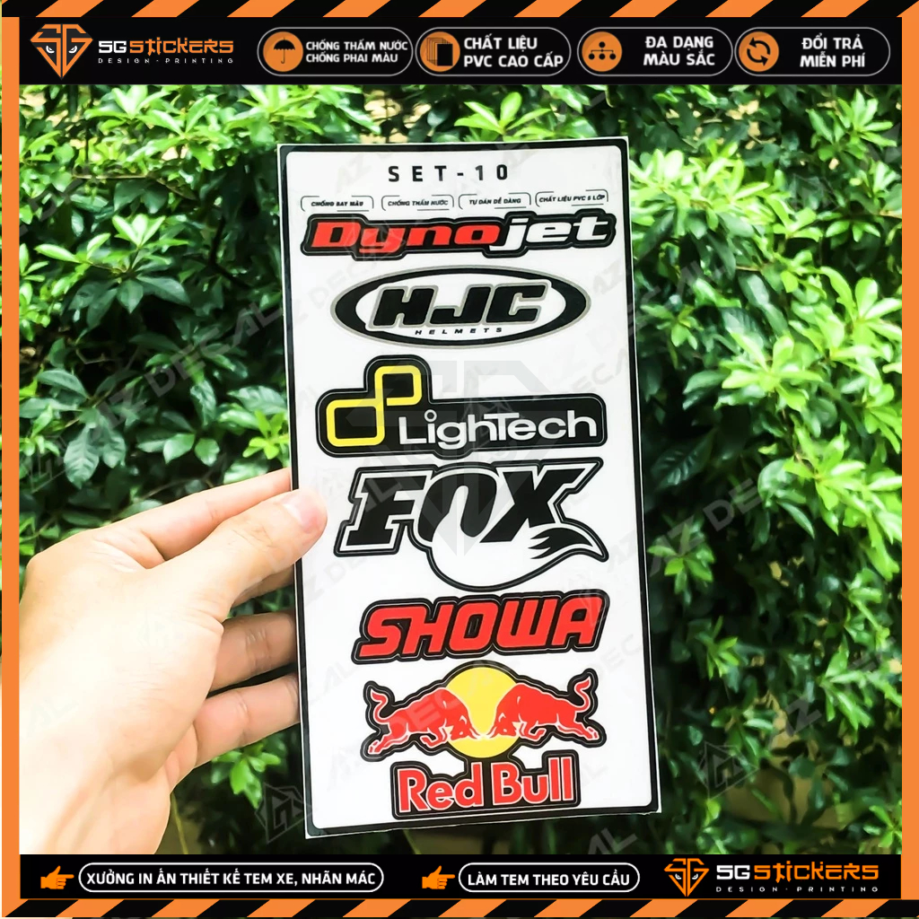 Sticker Chủ Đề Logo Redbull, Showa, Lightech | LG10 | Tem Dán Trang Trí Xe Máy, Xe Điện, Mũ Bảo Hiểm, Laptop, Điện Thoại