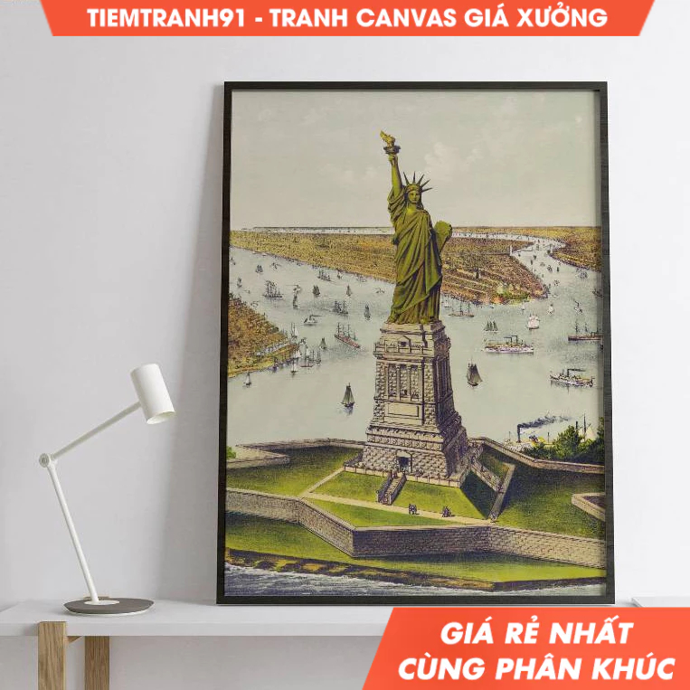Tranh treo tường, Vintage Statue of Liberty 1910s Poster - Retro Travel Decor for Wall Art Travel Po