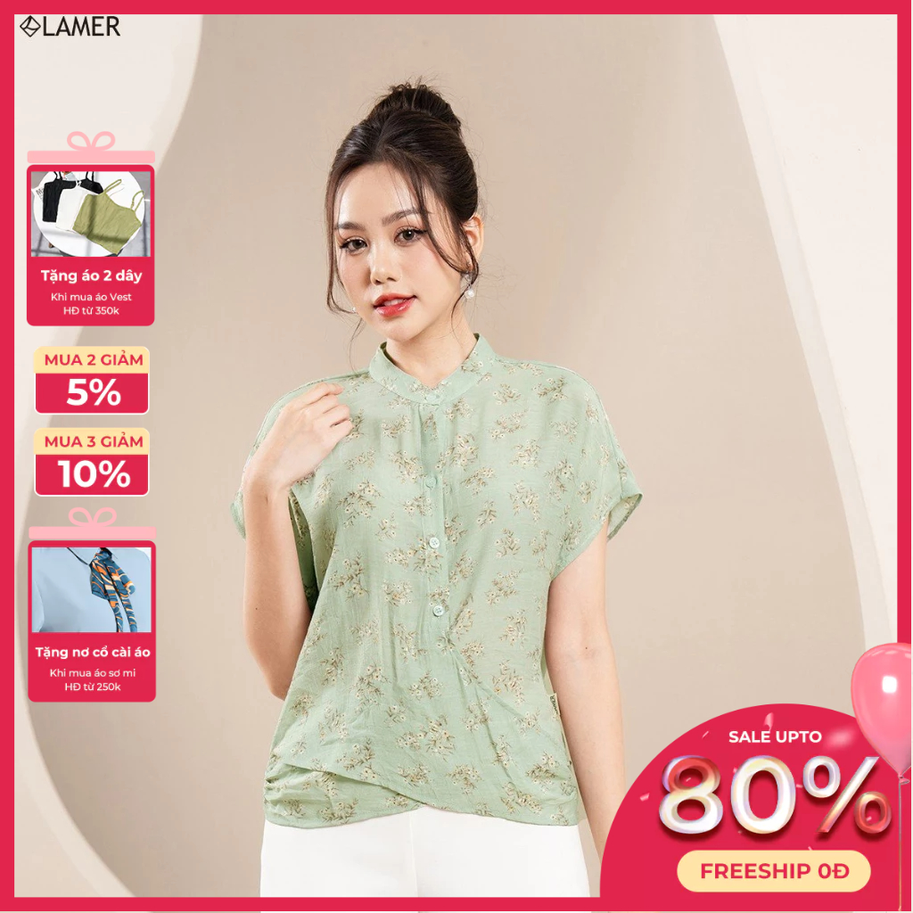Áo Sơ Mi LAMER Cổ Tàu Vai Chờm Vạt Chéo L61H23H041