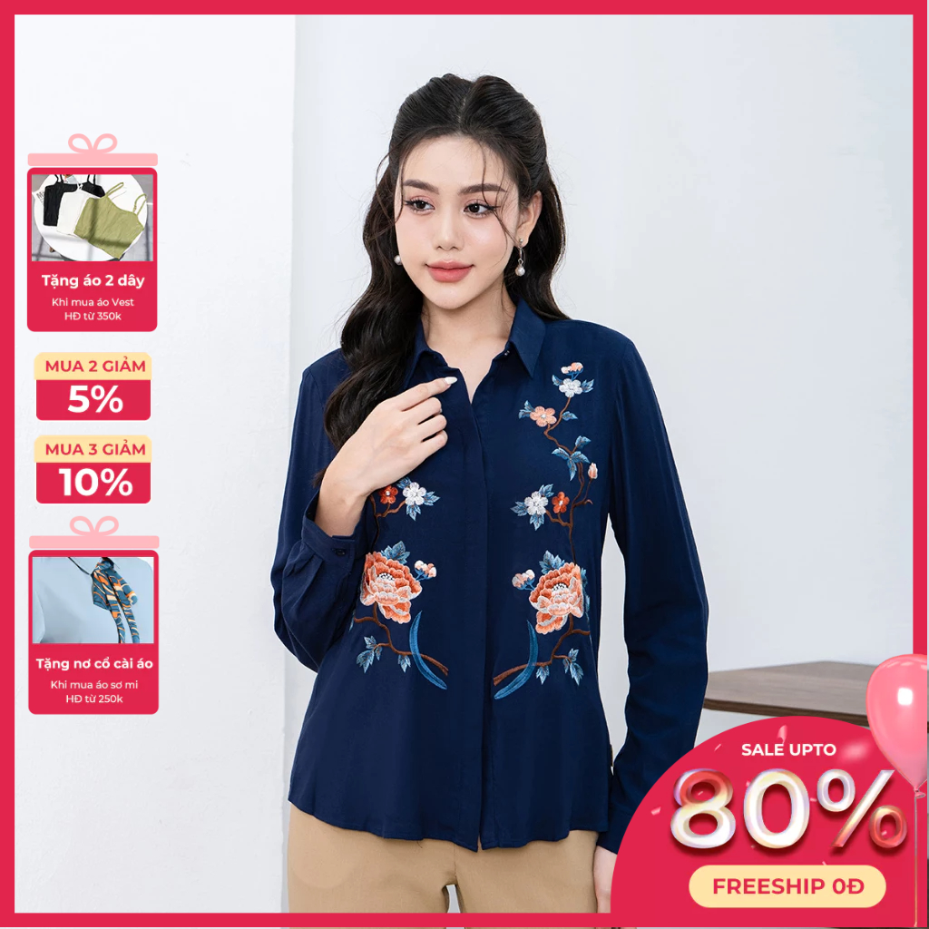 Áo sơ mi thêu nẹp dấu khuy LAMER L61H23Q060