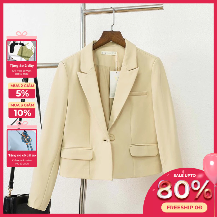Áo Vest Lửng VIEN TRAN Cổ Bẻ Túi Cơi V65B22T034