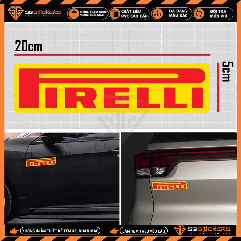 Sticker Ô Tô Thiết Kế Pirelli | STOT-03 | Tem Dán Xe Oto Xe Hơi Sườn Tay Cầm Đèn Kính Lái Cản Sau Chống Nước Bền Màu
