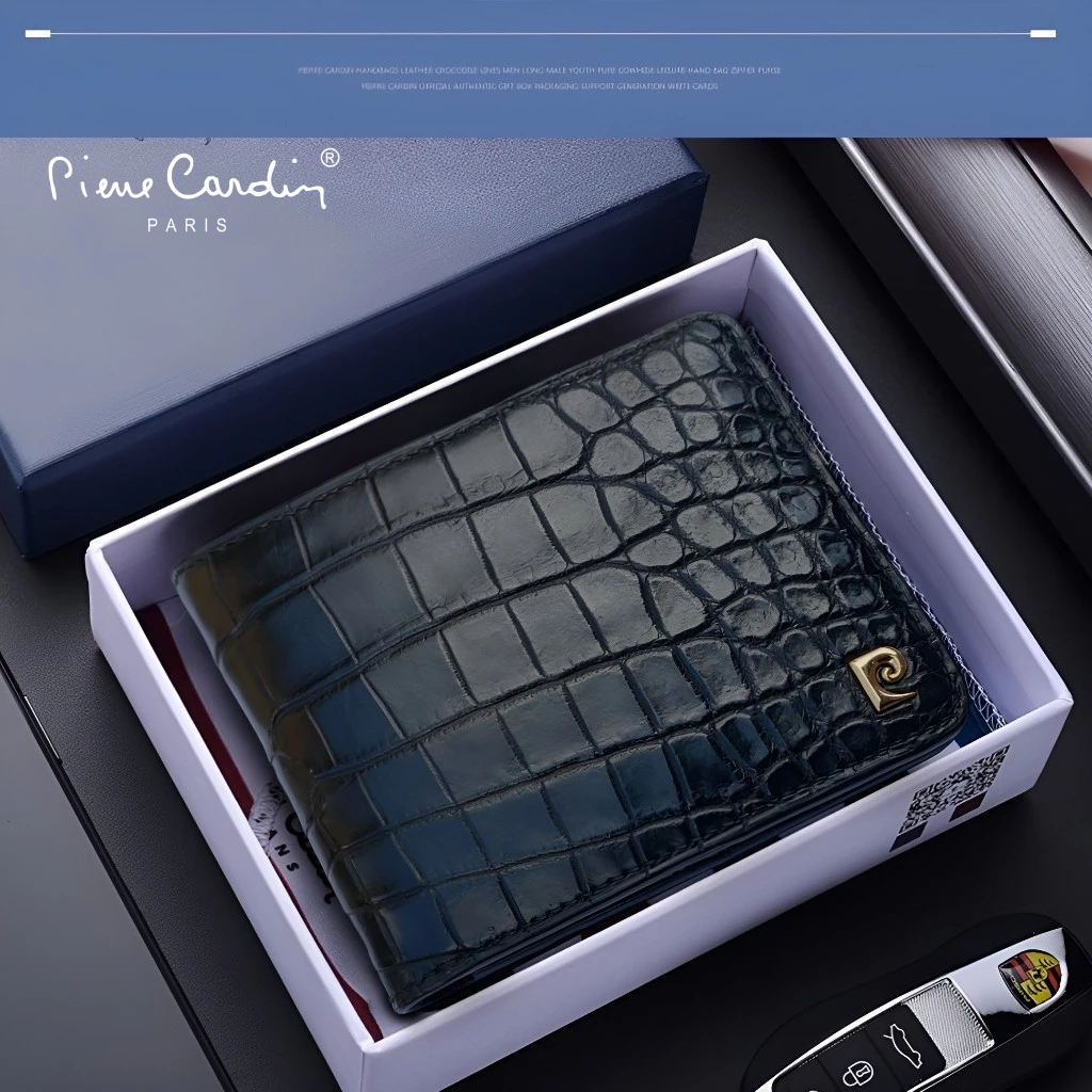 Ví Nam Da Thật Cao Cấp Có Ngăn Khóa Hàng Hiệu Pierre Cardin, Bóp Nam Cao Cấp Hộp Gỗ Làm Quà Tặng