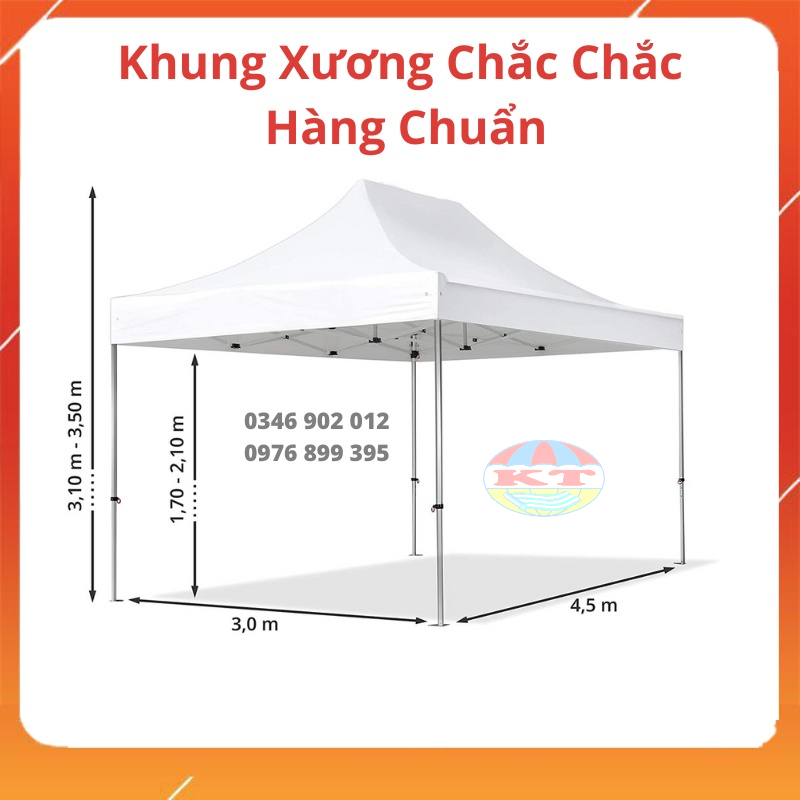 Nhà Bạt Di Động 3M x 4,5M Che Nắng, Che Mưa Ngoài Trời, Khung Thép Sơn Tĩnh Điện Chống Rỉ