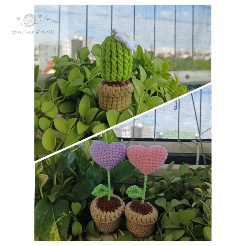 Chậu hoa trang trí bằng len