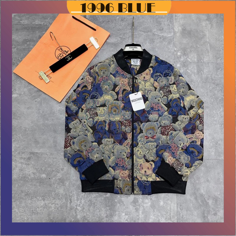 Áo khoác nam nữ vải gấm dệt gấu hàng quảng châu, Áo khoác bomber nam nữ phong cách hàn quốc - 1996blue