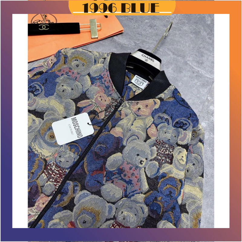 Áo khoác nam nữ vải gấm dệt gấu hàng quảng châu, Áo khoác bomber nam nữ phong cách hàn quốc - 1996blue