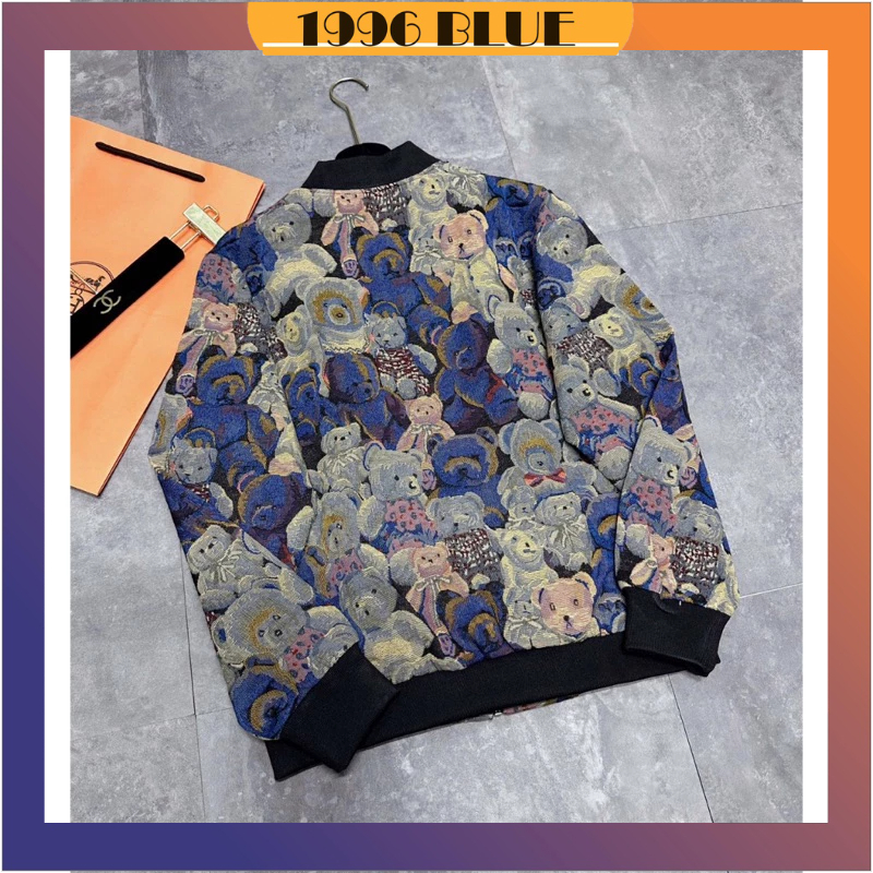 Áo khoác nam nữ vải gấm dệt gấu hàng quảng châu, Áo khoác bomber nam nữ phong cách hàn quốc - 1996blue