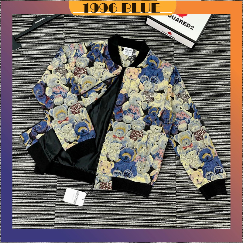 Áo khoác nam nữ vải gấm dệt gấu hàng quảng châu, Áo khoác bomber nam nữ phong cách hàn quốc - 1996blue