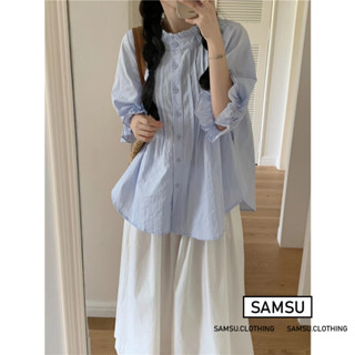 Áo babydoll kiểu nữ cổ trụ viền bèo bo tay tông màu pastel siêu xinh Samsu.clothing_saigon
