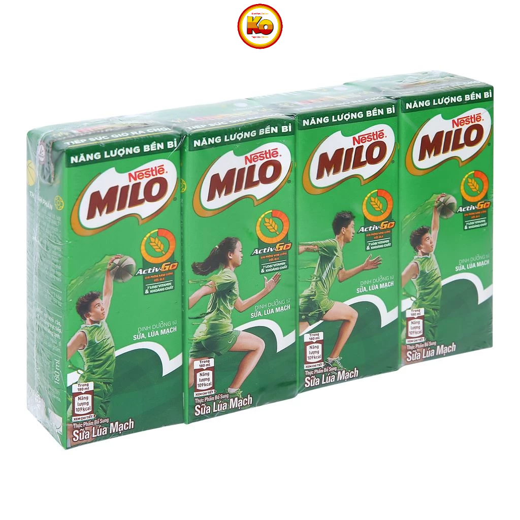 Lốc 4 hộp Sữa Milo lúa mạch 180ml/110ml