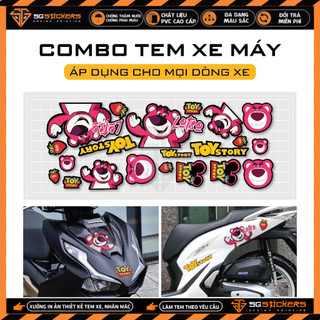 Sticker gấu dâu dán xe máy xe điện | tem lotso dán sh vespa sh mode vision lead liberty satria vinfast ...