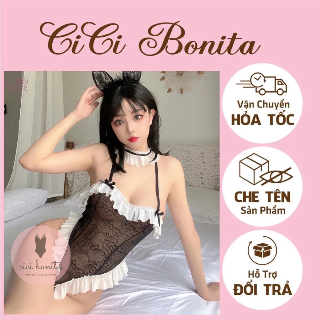 Đồ lót liền thân sexy bé thỏ ren- Bộ ngủ biki cosplay viền ren gợi cảm CP95 CICI BONITA HCM