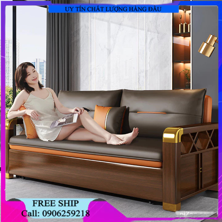 Giường sofa đa chức năng cao cấp tích hợp 2 chức năng giường ngủ và ghế sofa tiện ích.Tặng kèm 3 gối