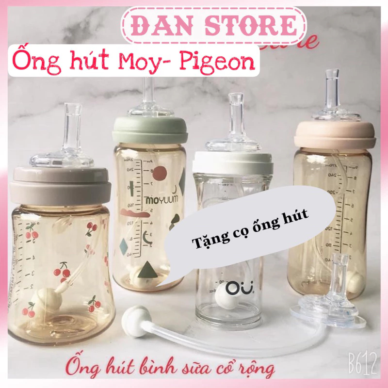 ống hút cho bình sữa moyuum, pigeon, lanshion, Ou, Grosmimi. Ống hút chuyển đổi núm ti thành bình hút