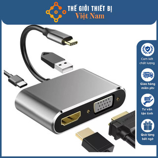 Bộ chuyển đổi hub 4 trong 1 type c sang hdmi vga usb 3.0 pd type-c 4 in 1 - hỗ trợ 4k thunderbolt 3