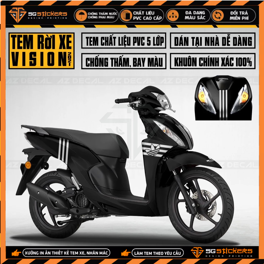 Tem Xe Vision Mẫu Adidas 2015 2019 2020 2021 2022 | VS13 | Team Decal Xe Vision Rời Cắt Khuôn Sẵn Dễ Dán Chống Nước