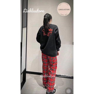 Set bộ thu đông dài tay áo nỉ quần kẻ đỏ ulzzang ( ảnh thật)