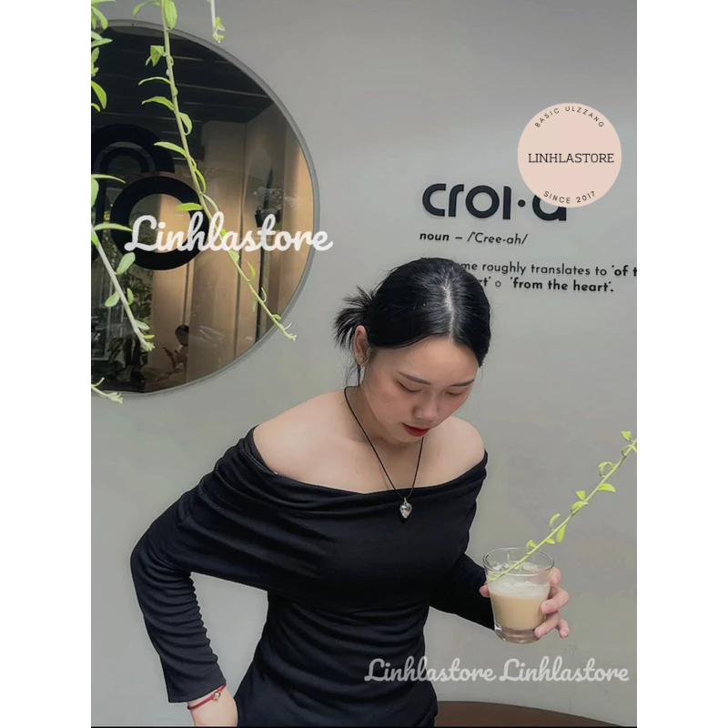 Áo thun trễ vai dài tay basic ulzzang hàn quốc