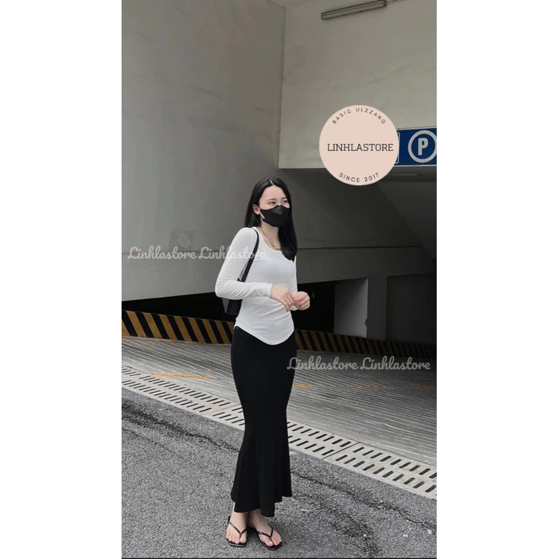 Áo thun zip co giãn vạt bầu dài tay linhla ulzzang thu đông