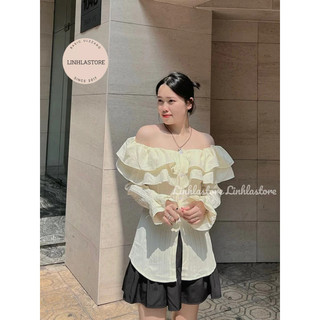 Áo trễ vai bèo dài tay nàng thơ ulzzang ( ảnh thật)