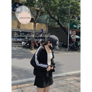 Set nỉ thể thao áo khoác sọc kèm chân váy nỉ có lot ulzzang đường phố ( ảnh thật)
