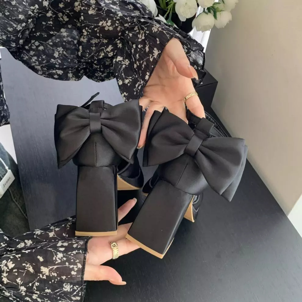 Giày cao gót Maryjane đế vuông 9p mũi vuông bít hậu  phong cách hàn quốc nơ lụa da mờ Mihtuyetshoes