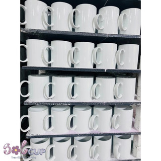 Cốc Sứ Uống Nước Bát Tràng, Ly Sứ Trụ Trắng Quai chữ C Dung Tích 350ml