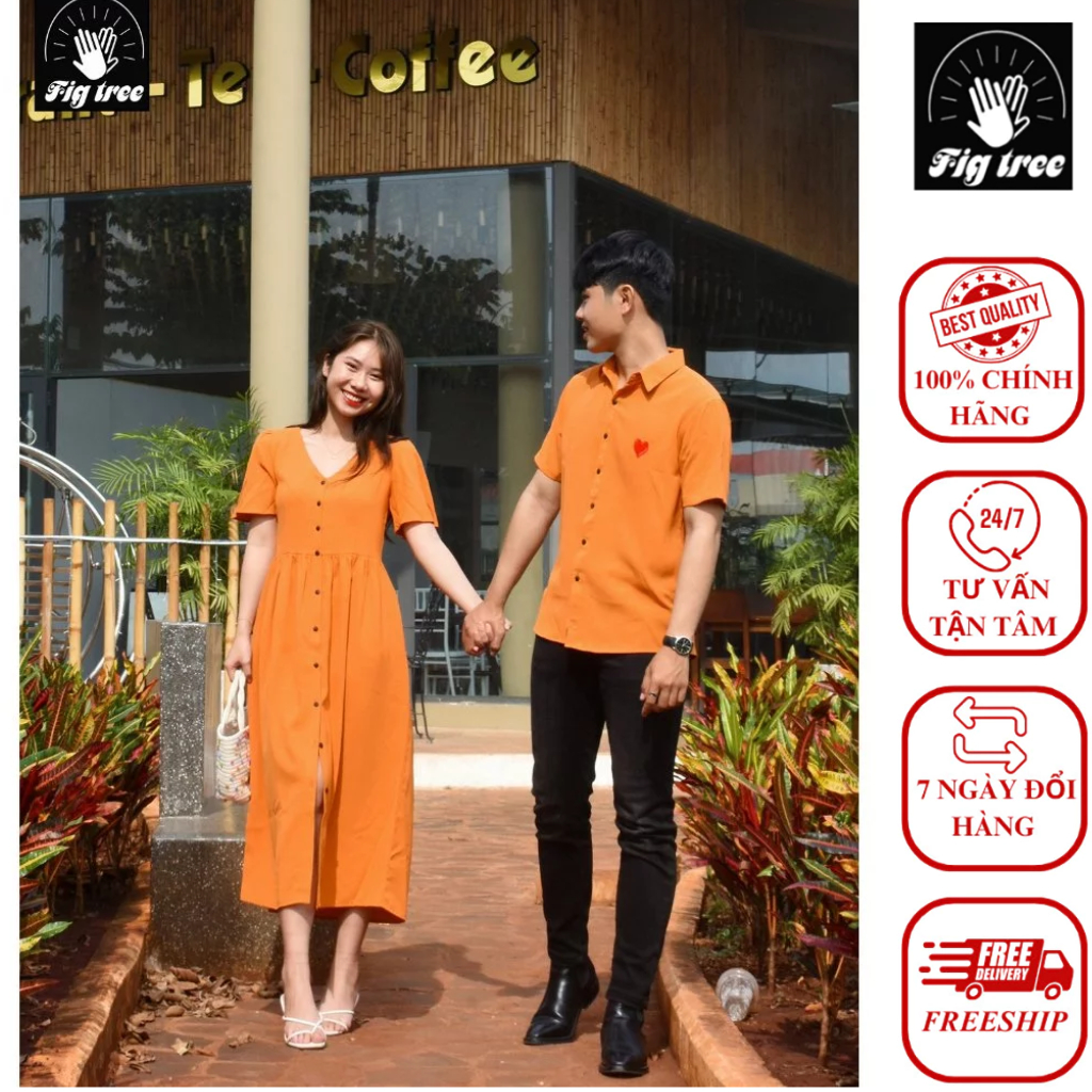 Mẫu Áo Váy Cặp FIG TREE Màu Cam Siêu Hot Cho Cặp Tình Nhân 2024
