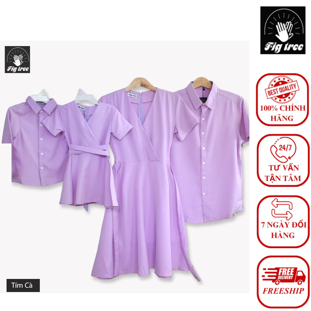 Set Sơ Mi Váy Gia Đình FIGTREE Màu Tím Cà Siêu Dễ Thương