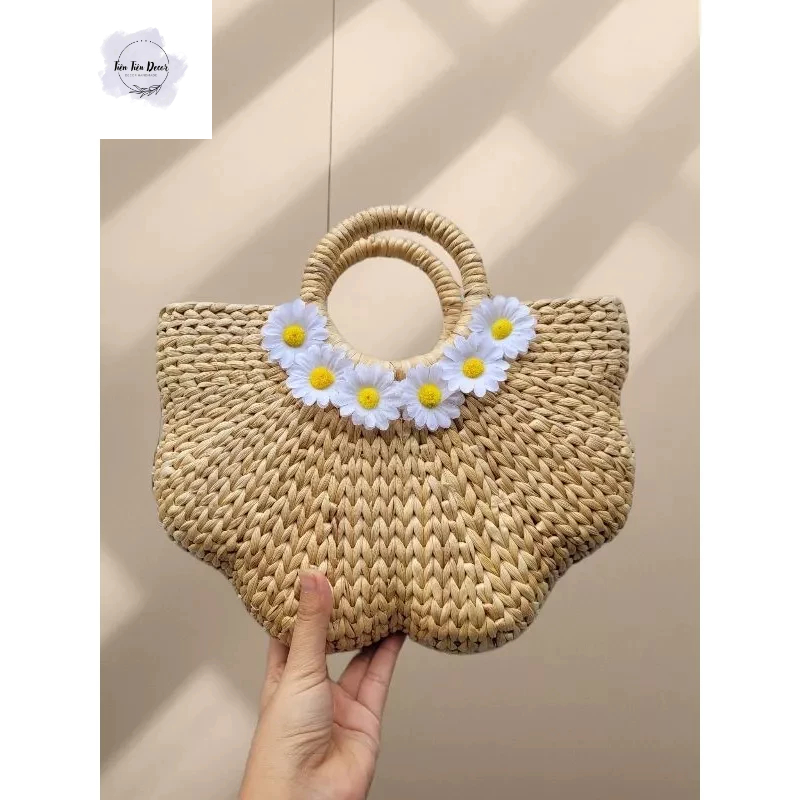 Kho sỉ túi cói lục bình có lót và khóa kéo vintage chụp hình đi biển đi du lịch có lót