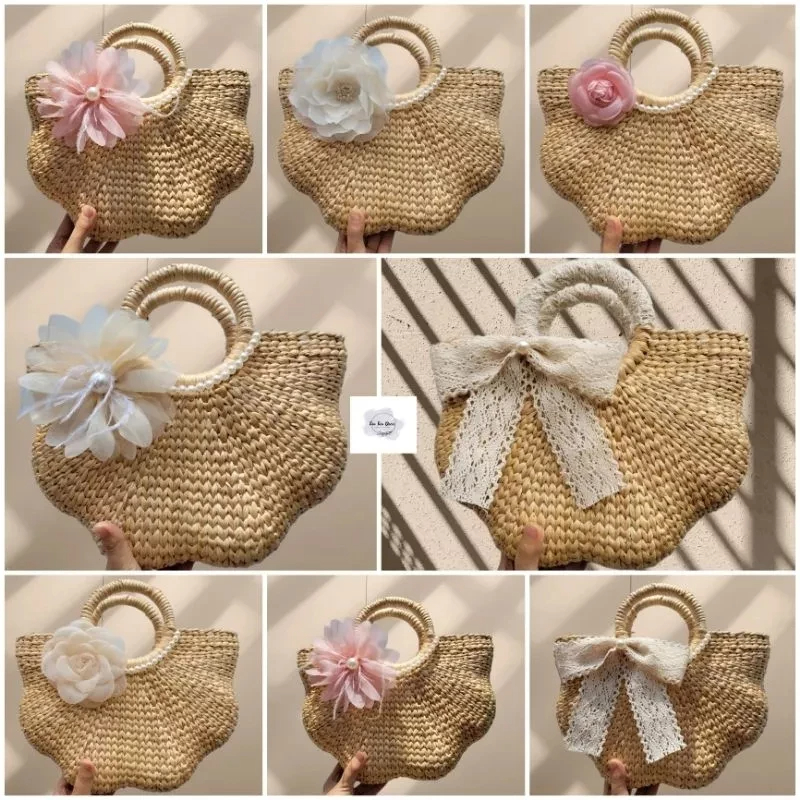 Kho sỉ túi cói lục bình có lót và khóa kéo vintage chụp hình đi biển đi du lịch có lót