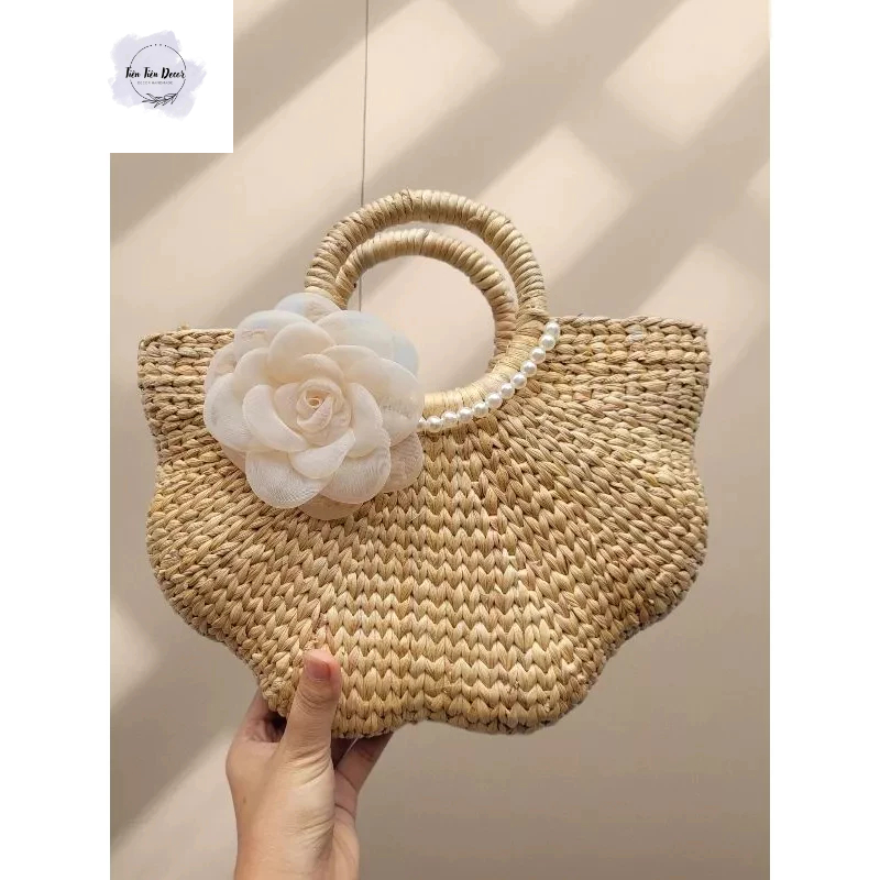 Kho sỉ túi cói lục bình có lót và khóa kéo vintage chụp hình đi biển đi du lịch có lót