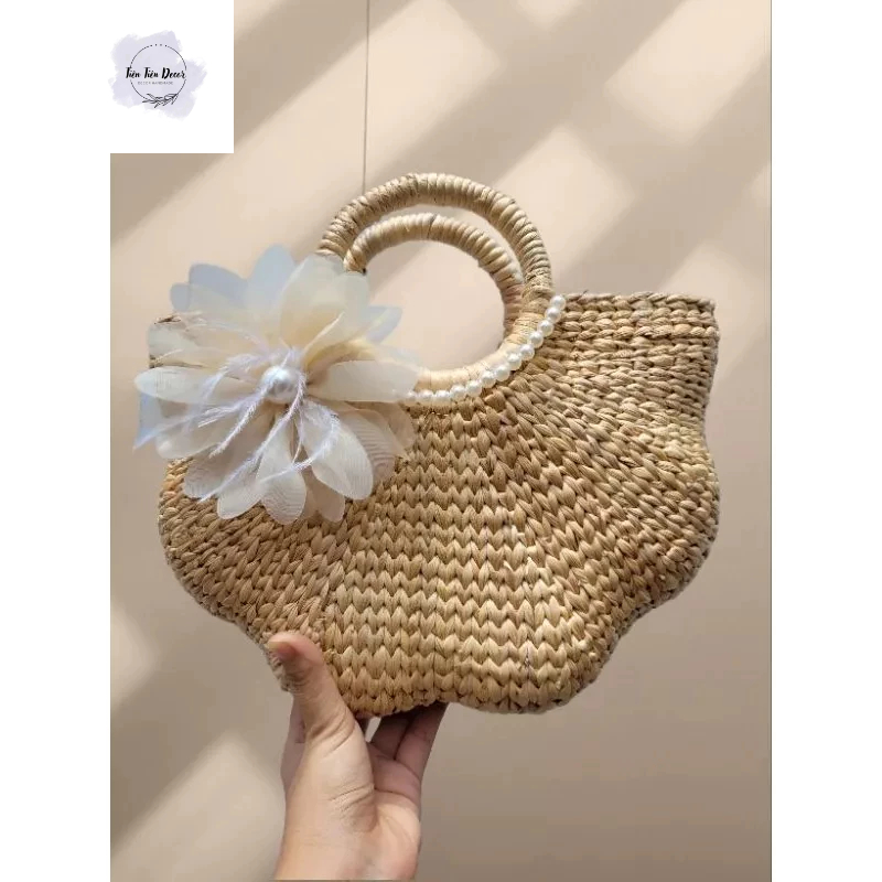 Kho sỉ túi cói lục bình có lót và khóa kéo vintage chụp hình đi biển đi du lịch có lót