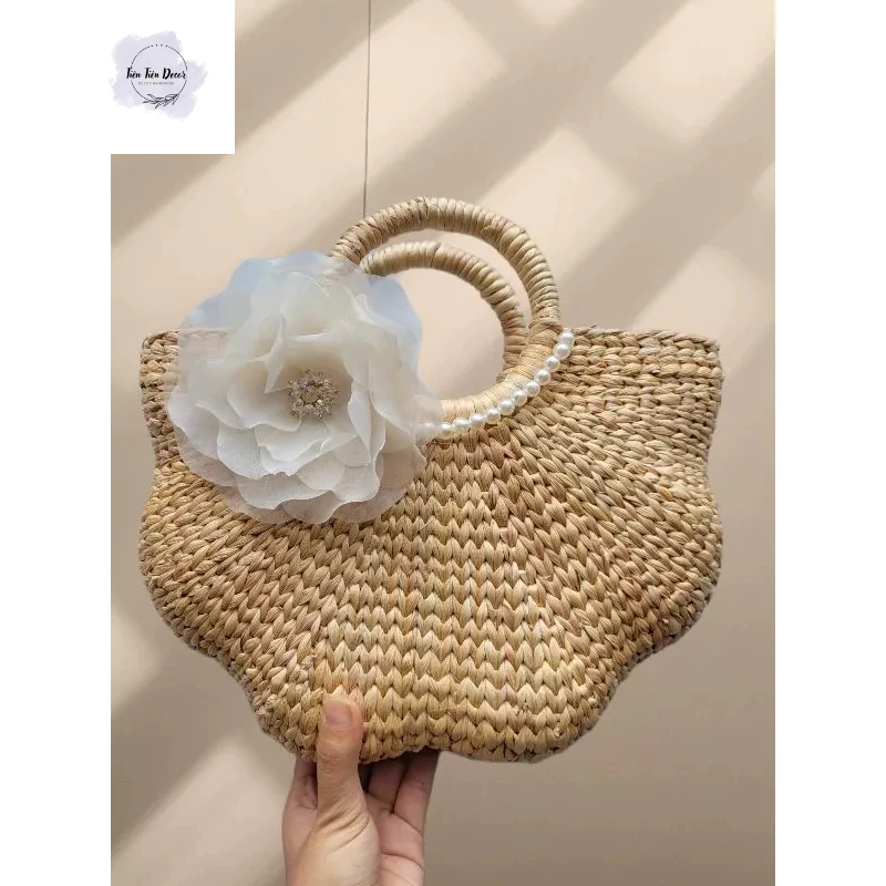 Kho sỉ túi cói lục bình có lót và khóa kéo vintage chụp hình đi biển đi du lịch có lót