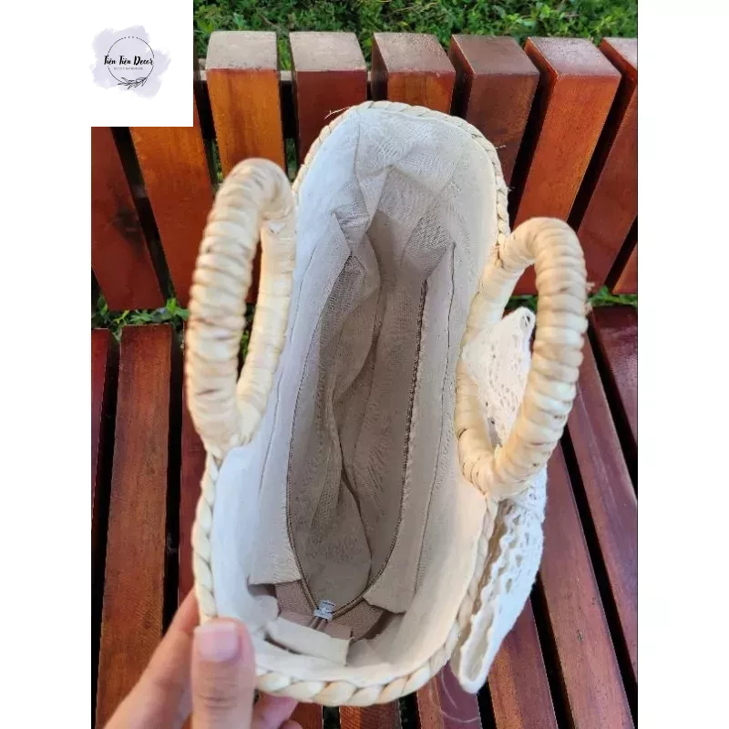 Kho sỉ túi cói lục bình có lót và khóa kéo vintage chụp hình đi biển đi du lịch có lót