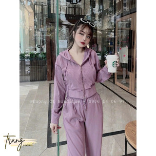  Bộ Thể Thao Nữ Có Mũ Màu Tím - bộ thu đông nữ có mũ mix quần suông
