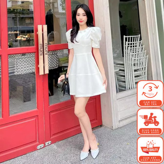 Váy Nữ Dự Tiệc Cổ Phối Hoa - Tay Bồng - Hai Lớp Lucido Fashion V15