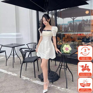 Váy Dự Tiệc Phối Nơ Nhỏ - Chân Sóng - Tay Bồng  Lucido Fashion V32