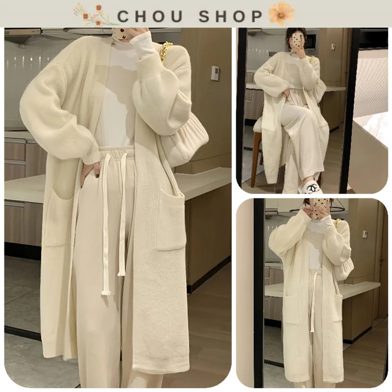 Áo Khoác Cardigan Dáng Dài Nỉ Tăm Form Rộng Xinh Xắn