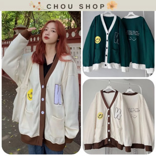 Áo Khoác Cardigan W Mặt Cười Chất Nỉ Form Rộng
