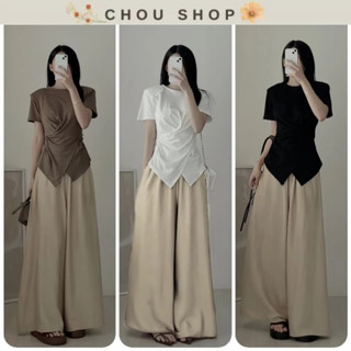 Sét Bộ Áo Chéo Vạt Cộc Tay + Quần Ống Suông Đũi